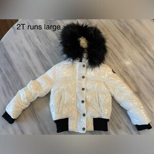 2T Appaman Shiny White Puffer Winter Jacket with Black Fur Trim